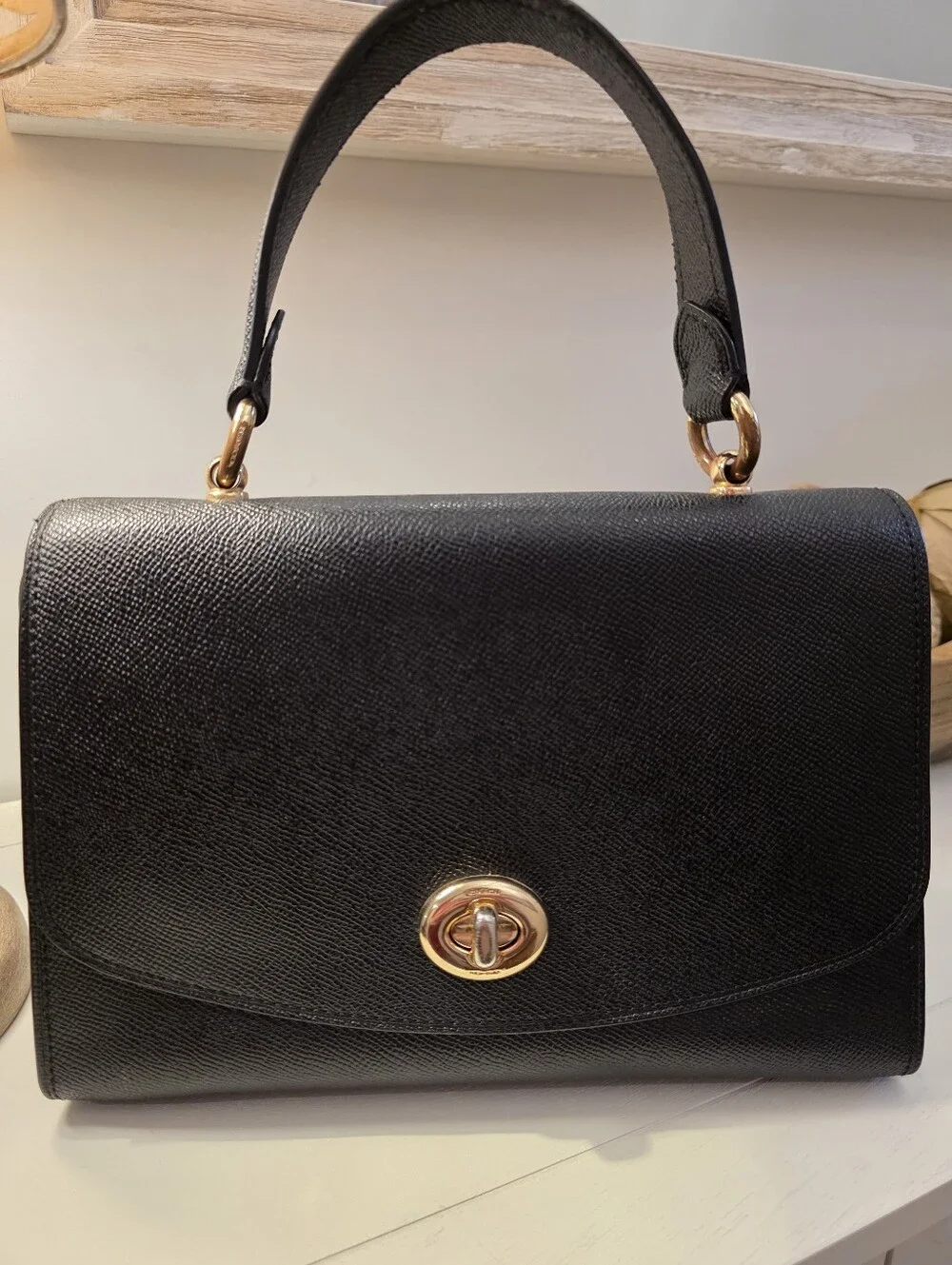 Coach Tilly Top Handle Satchel Black With Gold Hardware F76618